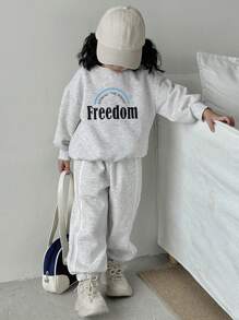 Dazy Kids 2件套女童字母针织抓绒印花卫衣套装，秋冬款 - 灰色 - 查看 7