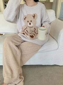 DAZY Cute Bear Jacquard Pajama Set Fall,Winter - Light Grey - View 1