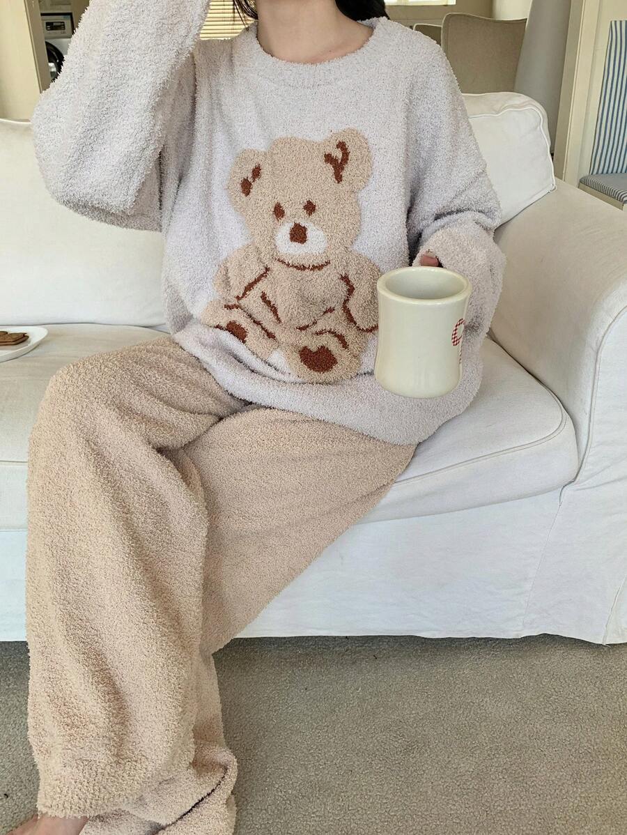 DAZY Cute Bear Jacquard Pajama Set Fall,Winter - Light Grey - View 1