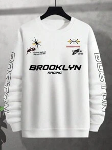 Teenage Boys' Round Neck Long Sleeve Letter Print Minimalist Sweatshirt, Casual Daily Wear