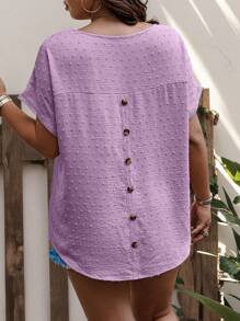 SHEIN LUNE Große Größen Rundhals Fledermausärmel Schweizer Punkte Knopf Lässig Bluse