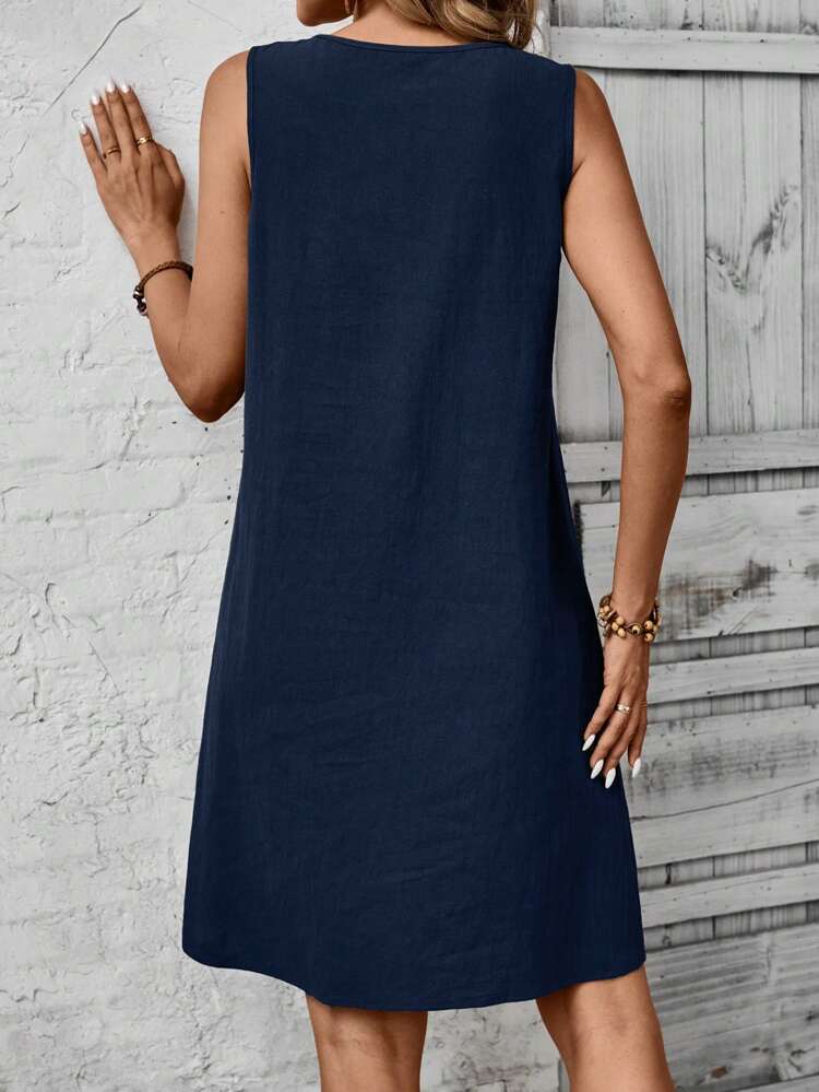 Women Summer Casual Floral Print Sleeveless Pleated Dress