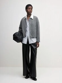 BizChic Women's Casual Solid Color Front Button Long Sleeve Blouse, Suitable For Commuting, Autumn - Grey - View 2