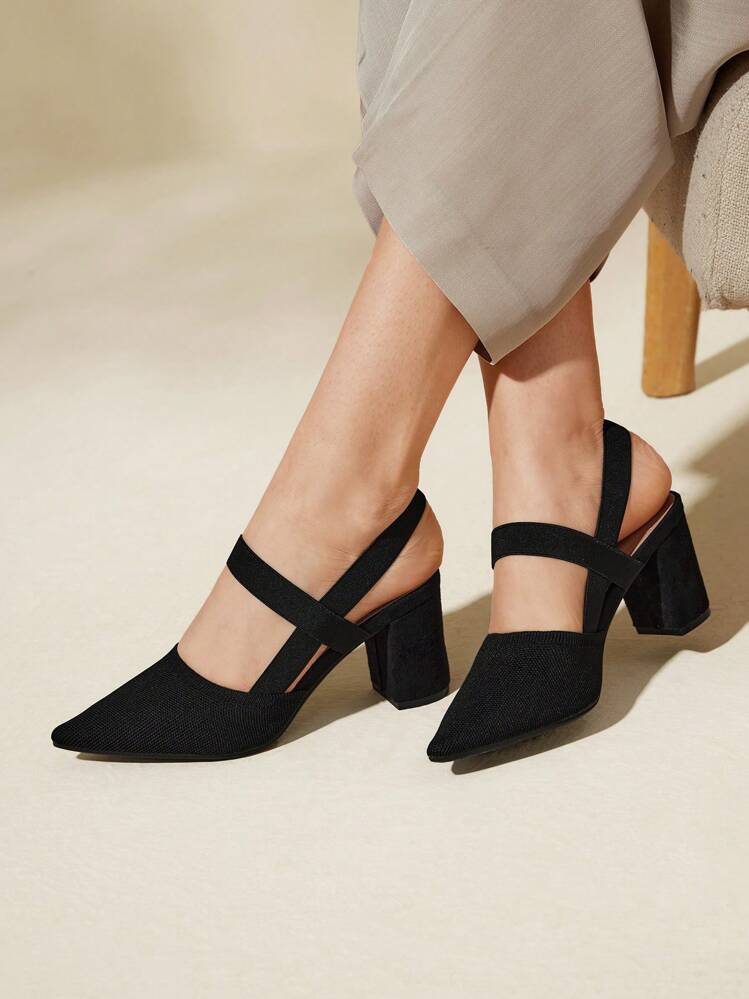 CUCCOO BASICS 女士鞋 简约尖头优雅度假粗跟黑色露跟高跟鞋 夏季毕业高跟鞋 舞会高跟鞋 度假鞋 夏季促销 优雅高跟鞋 圣诞节 秋季 新年 假期 - 黑色 - 查看 1