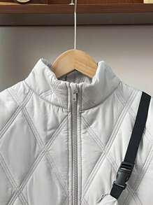 2pcs Tween Boy Quilted Padded Collar Jacket And Messenger Bag Set, Casual Style For Fall And Winter - Grey - View 5