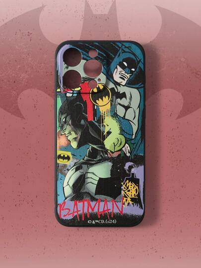 Batman X ROMWE Anime Hero & Letter Print Painted Black Phone Case Compatible With Iphone 12 13 14 Series