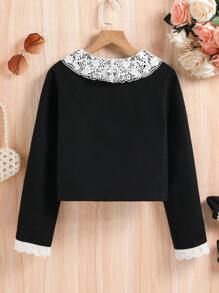 Top elegante de manga larga informal para adolescentes, chaqueta tejida decorada con botones dorados