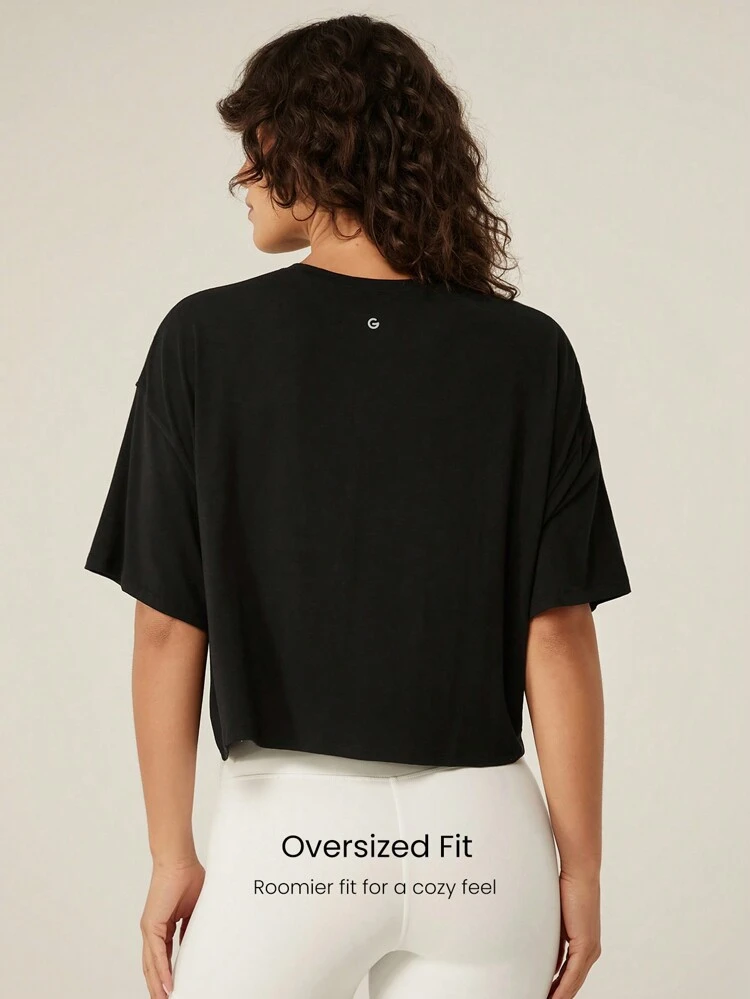 Modal Silky Smooth Oversized Mid-Length Round-Neck Sleeves Tee T-Shirt Daily Casual Wear