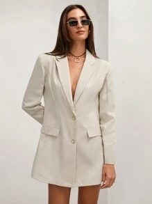 COSMINA 女士纯色缺口领长袖正面纽扣仿口袋简约熊西装夹克 - 彩色 - 查看 1