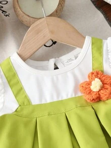 SHEIN 女婴雪纺花卉装饰连体裙，优雅休闲，秋冬 - 彩色 - 查看 5