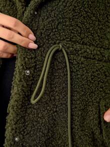 SHEIN Maternity Fuzzy Collar Button Vest Jacket, For Autumn & Winter Pregnancy - Army Green - View 4