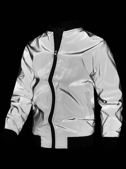 Manfinity Roughcore Men's Loose Casual Reflective Long Sleeve Outdoor Windbreaker Jacket, Spring/Fall Trench Coat Athletic For Friends, Husband, Boyfriend Gifts