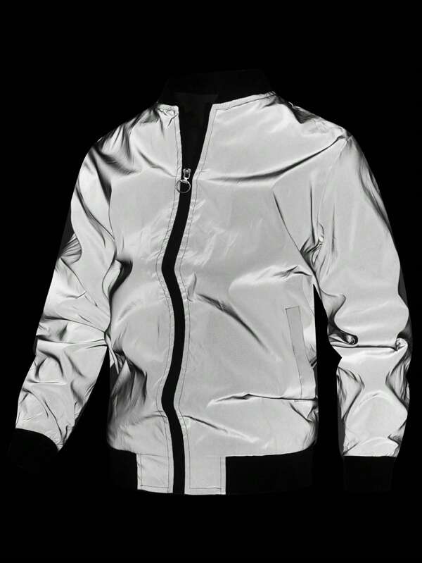 Manfinity Roughcore Chaqueta cortavientos casual y holgada con mangas largas y reflectante para hombre, abrigo de trinchera para salir en primavera/otoño, chaqueta reflectante deportiva, regalo para amigos, esposo, novio