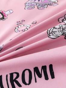 HELLO KITTY AND FRIENDS | SHEIN Cartoon Kuromi Print Contrast Ruffle Trim Bedding Set - Baby Pink - View 7