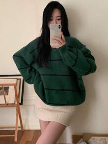 DAZY 圆领长袖条纹简约套头毛衣，休闲日常穿着，秋季服装