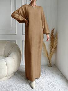 SHEIN Women's Solid Color Crew Neck Long Sleeve Casual Long Sweater Dress