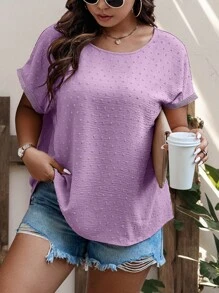 SHEIN LUNE Große Größen Rundhals Fledermausärmel Schweizer Punkte Knopf Lässig Bluse