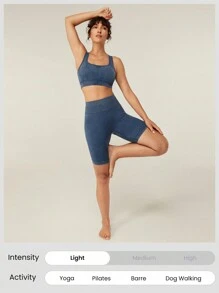 GLOWMODE 7'' Seamless Soft Comfy Tummy Control Shorts Low Impact Yoga Pilates Daily - Blue - View 6