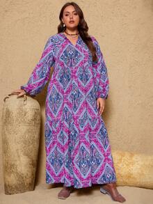 Plus Size Purple Casual Printed Dress For Women - Purple - View 1