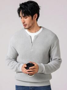 Manfinity Homme Men's Solid Color Simple Daily Long Sleeve Sweater - Light Grey - View 6