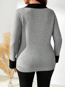 SHEIN 大码长袖时尚修身休闲舒适迷人套头毛衣，适合冬季秋季穿着 - 灰色 - 查看 2