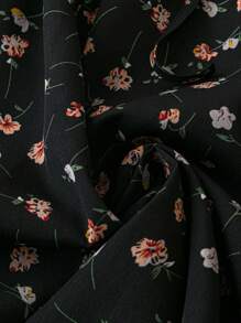 SHEIN Clasi Plus Size Floral Print Collared Long Sleeve Elegant Charming Dress - Black - View 4