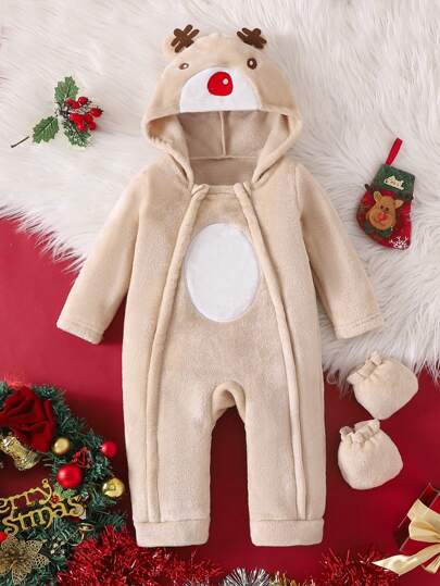 Specially Designed Christmas Hooded Reindeer Costume Romper For