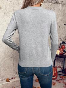 Chiquease 女士圆领长袖南瓜印花休闲套头毛衣