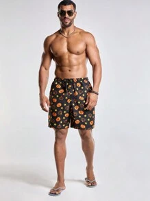 Surfspeed 大码男式南瓜印花抽绳腰宽松沙滩短裤 - 彩色 - 查看 6