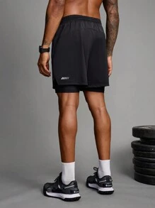 Gym Rark Boyfriend Style Men's Solid Color Front Tie Printed Minimalist Sports Shorts, Casual Daily Wear Back To School Gym Clothe Hiking Sweat Pants - Baby Blue - View 2