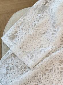 SHEIN LUNE 大码纯色长袖简约透明外套，休闲与度假 - 白色 - 查看 3