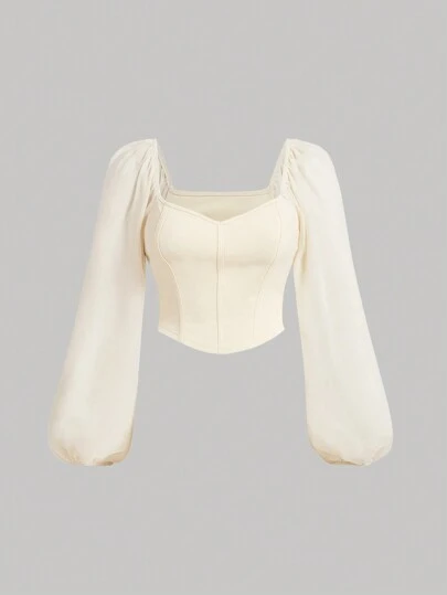 SHEIN MOD 大码甜心领口紧身胸衣灯笼袖衬衫