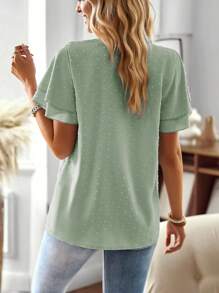 SHEIN Clasi 女士蕾絲拼接荷葉袖襯衫 - 綠色 - 查看 2