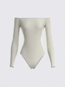 SHEIN BASICS Casualowy, jednolity kolor, dzianinowy, odkryty dekolt, body dla kobiet - Morela - Zobacz 7