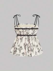 SHEIN MOD 大码女式花卉印花吊带背心，秋季无袖上衣，适合夏季 - 黑與白 - 查看 2