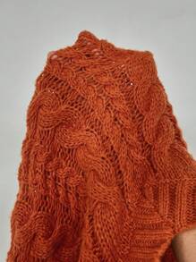 SHEIN Unity Plus Size Solid V-Neck Long Sleeve Minimalist Fall Sweater, Casual Everyday Wear, For Winter Knit Pullover - Orange - View 8