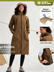 In My Nature 女士纯色拉链连帽夹克，带口袋，休闲外套 - 咖啡棕 - 查看 1