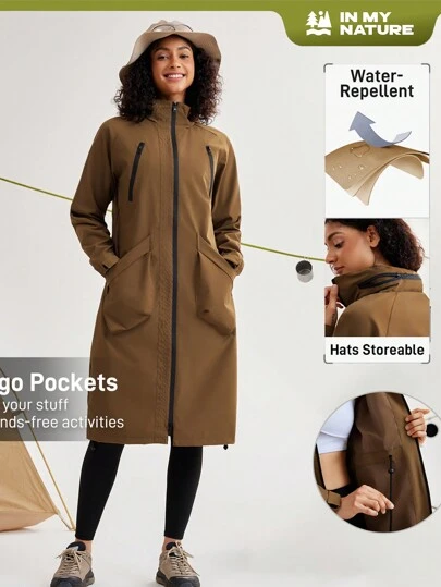 In My Nature 女士纯色拉链连帽夹克，带口袋，休闲外套