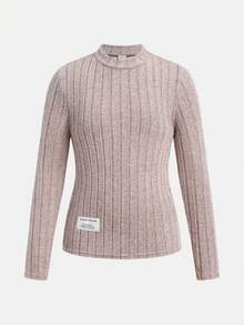 Tween Girl 针织羊毛罗纹针织拼布立领长袖 T 恤和喇叭裤休闲两件套服装，适合秋季、冬季和早春 - 粉色 - 查看 3