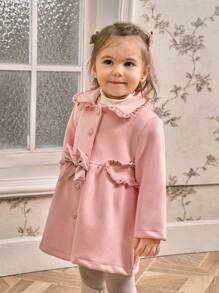 SHEIN Baby Girls Casual Bow Decor Jacket, Autumn Winter - Pink - View 5