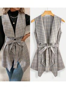 SHEIN Clasi 女士优雅纹理格子无袖夹克 - 彩色 - 查看 1