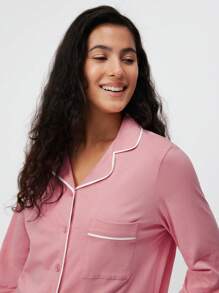 LUVLETTE Autumn And Winter Soft 100% Pure Cotton Basic Long Button-Up Pajama Set For Women Lounge Sets For Women Pants With Pockets Fall Pajamas Clothes - Burnt Orange - View 8