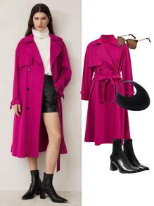 BizChic Áo khoác dài tay đơn giản màu trơn giản dị dành cho nữ, trang phục công sở thường ngày mùa thu dành cho nữ - Màu Hồng Tươi - Xem 2