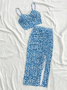 Soleia Spaghetti Strap Floral All-Over Print Top And Mini Skirt Casual Set
