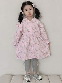 DAZY Young Girls Allover Print Hooded Cardigan, Fall - Pink - View 5