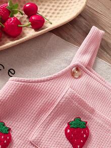 SHEIN Set de ropa de otoño/invierno para bebé niña con patrón 3D de fresa, 2 piezas