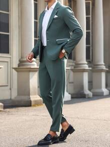 Calvornis Men Solid Color Long Sleeve Suit Set