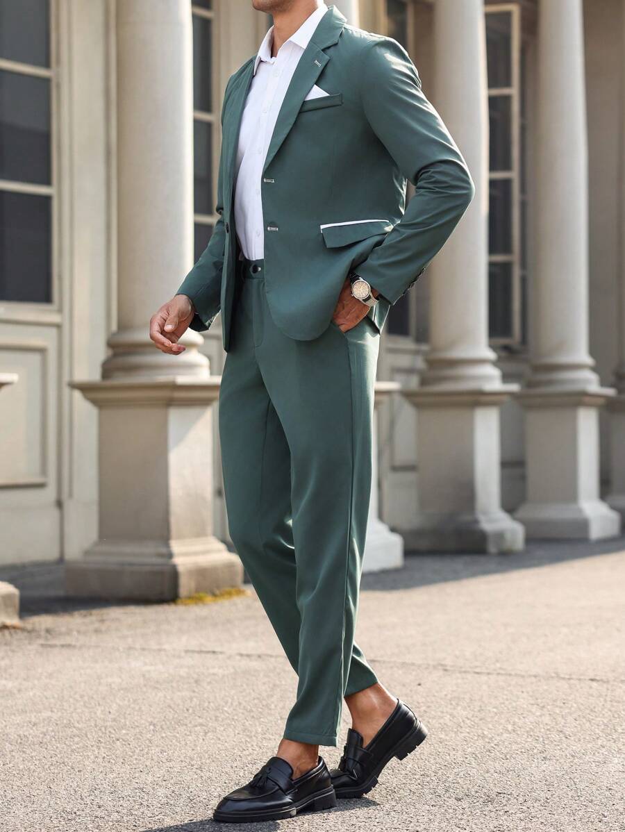 Calvornis Men Solid Color Long Sleeve Suit Set