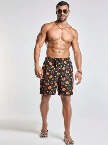 Surfspeed 大码男式南瓜印花抽绳腰宽松沙滩短裤 - 彩色 - 查看 3