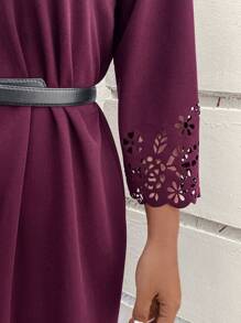 SHEIN LUNE Shell Trim Floral Embroidered Long Sleeve Midi Dress Plus Size Winter Clothes